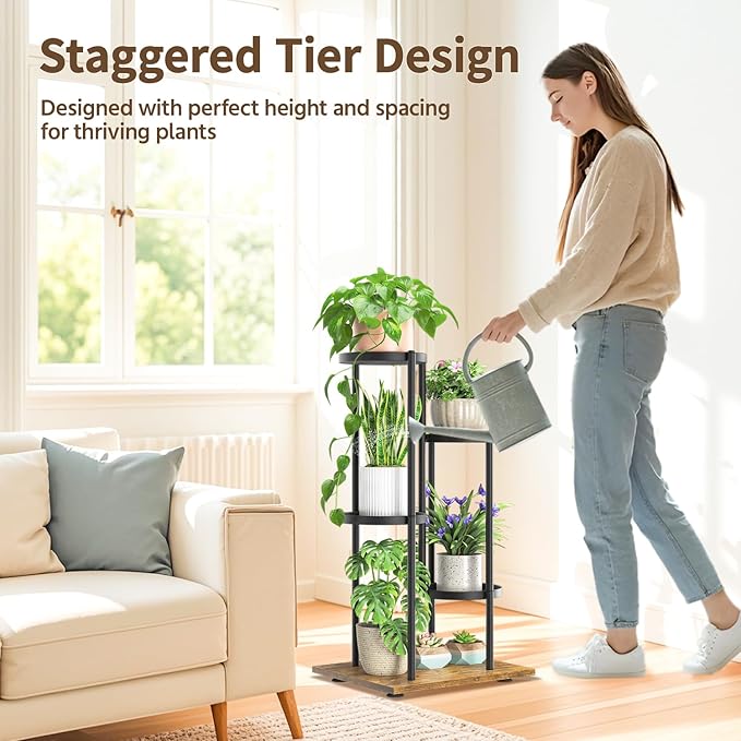 LASZOLA Black 4 Tier Plant Stand Indoor Heavy Duty Metal Planter Flower Holder Rack, Multi Modern Narrow Organizer, Floor Vertical Tower, Spiral Sturdy Decorate for House Bathroom Office Living Room