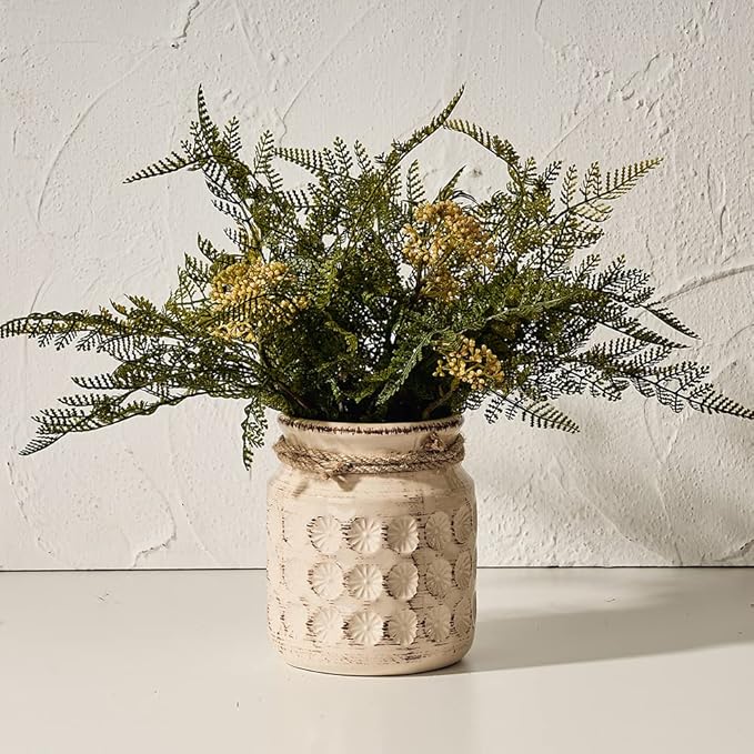 Ceramic Flower Vases for Home Decor Rustic Ideal Shelf Decor Table Décor, 6 Inch Ceramic White Vase for Flowers, Neutral Cream Vases for Mantel, Shelf, Living Room, Table Decoration, Beige
