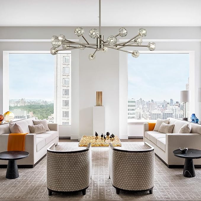 Sputnik Chandeliers 47.2", Large Sputnik Ceiling Chandelier for Living Room, Brushed Nickel 18 Lights Chandelier Light Fixture for Dining Room