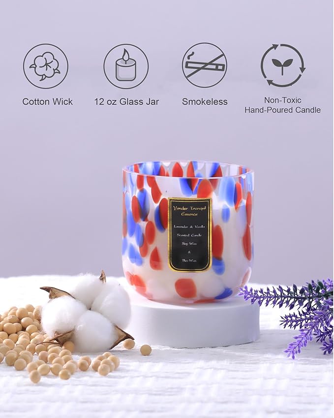 Scented Candles Set 4 Pack, Lavender & Vanilla Candles for Home Scented, 12 oz Soy Wax Jar Candles, 70 Hour Long Lasting, Aromatherapy Relaxing Candle for Women, Decorative, Holiday Christmas Gift