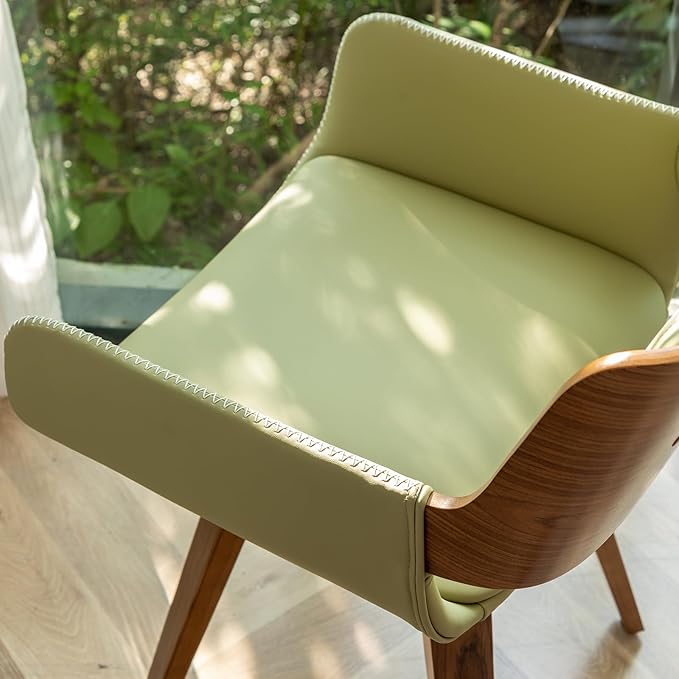 LUNLING Swivel Accent Faux Leather Dining Chairs, Mid Century Modern Chairs with Wooden Legs/Armrest/Upholstered Seat/Adjustable Foots for Kitchen Dining Room Desk Chairs,Green,1PCS