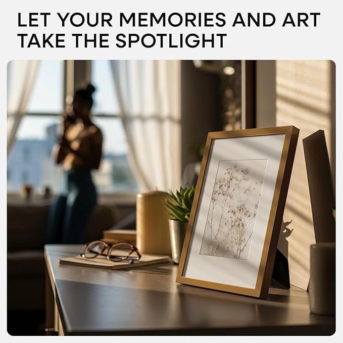 Homeforia 5x7 Picture Frame Bronze, High End Metal 5 x 7 Brass Frames with Mat 4 x 6 for Art, 5x7 Desk Frame Matted to 4x6 inch Photo, 5 by 7 Wall or Tabletop Frame, Tempered Glass, Wall Kit, Set of 1