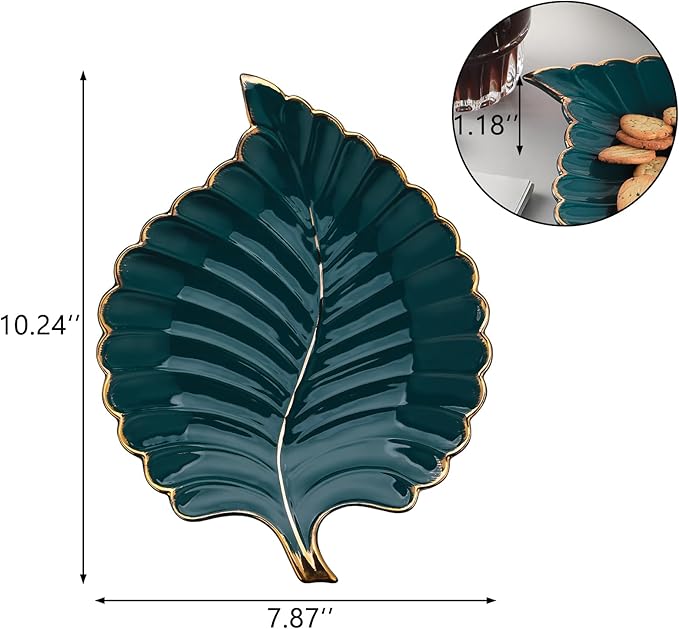 VanEnjoy Candy Dishes Decorative, Key Bowl for Entryway Table, Green Ceramic Bowl Decorative, Decorative Bowl for Keys, Leaf Jewelry Plate Tray