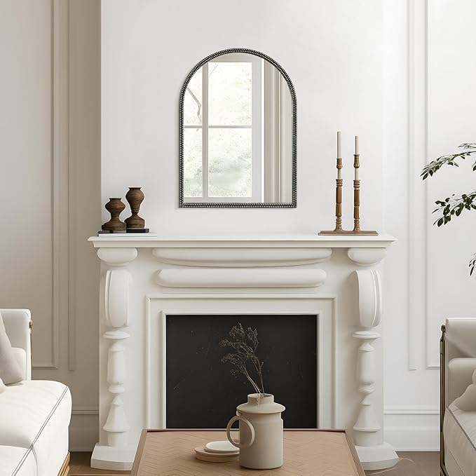 WallBeyond Black Vintage Mirror for Vanity 22x30 Inch, Gold Antique Mirror with Ornate Beaded Frame for Bathroom, Living Room, Fireplace, Entryway