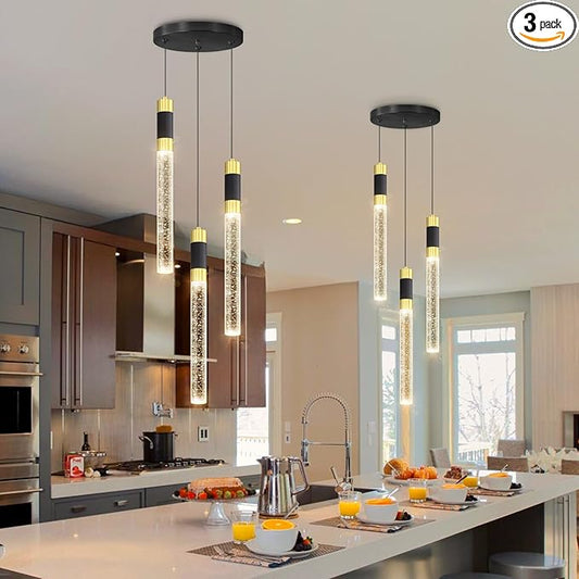 Modern Pendant Lighting 3-Lights LED Crystal Kitchen Island Pendant Light Dimmable with Remote Control 3000K-6000K for Dining Room Over Table Pendant Lights Fixtures