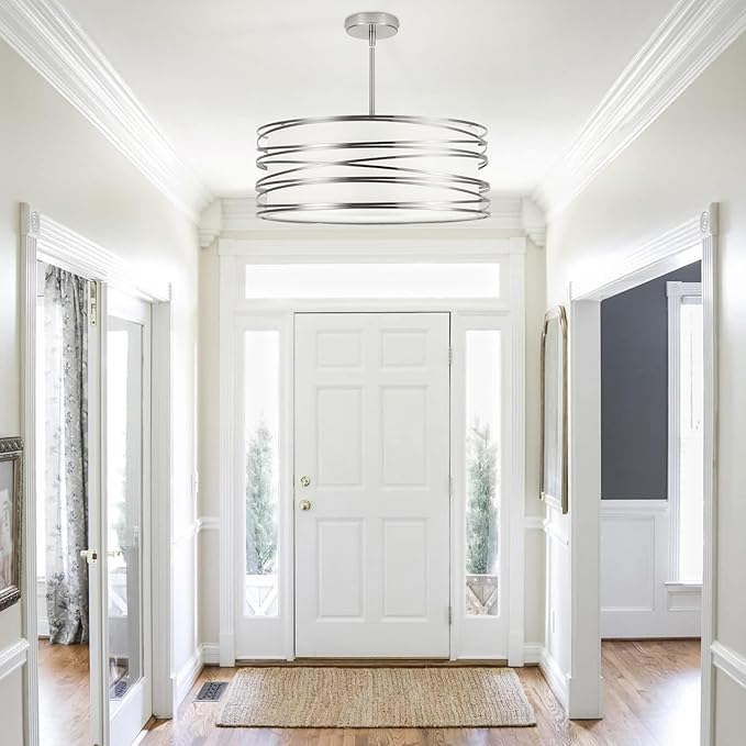 19.7" Drum Chandelier 5-Light Brushed Nickel Modern Pendant Light Adjustable Hanging Lighting Chandeliers for Dining Room Kitchen Island Foyer Living Room Bedrooms