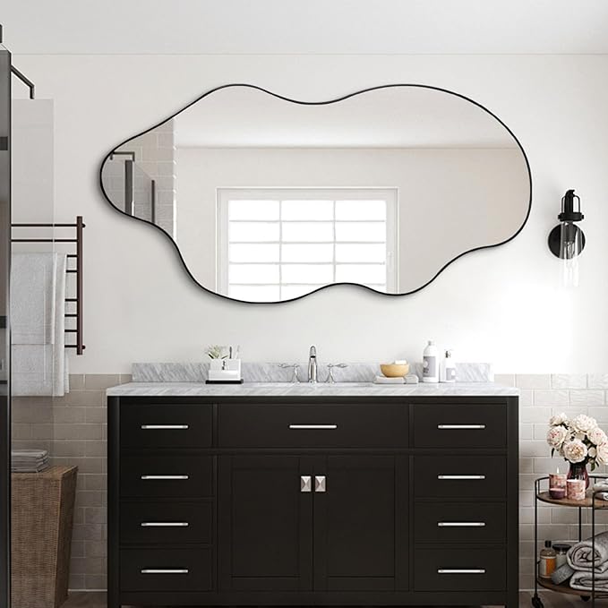 Irregular Mirror Full Length, Large Asymmetrical Wall Mirror, 59"x30" Wavy Shaped Mirrors, Modern Frameless Decorative Mirrors for Dressing Living Room Bathroom Bedroom Hallway Entryway