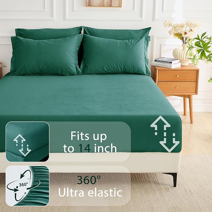 MUXHOMO 7 Pieces Full Comforter Set, Soft Bed in a Bag Full Size, All Season Bedding Set with Comforter, Flat Sheet, Fitted Sheet, Pillowcases & Shams, Emerald Green