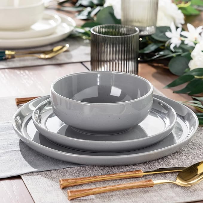 GBHOME Ceramic Dinnerware Sets for 6, 18pcs Stoneware Plates and Bowls Sets, Handmade Chip and Scratch Resistant Dishes Set, Dishwasher & Microwave Safe