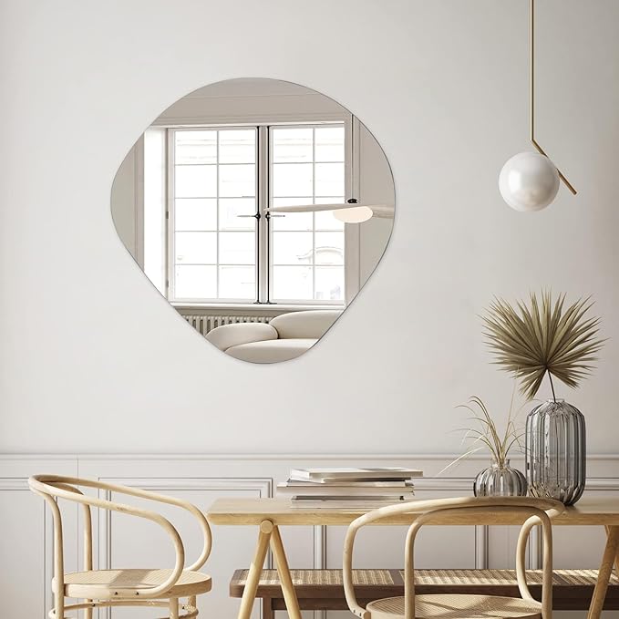 BST FURNH Irregular Wall Mirror, 20'x20 Wavy Asymmetrical Frameless Design for Bathroom, Bedroom, Living Room, or Entryway - Modern Decorative Wall Decor