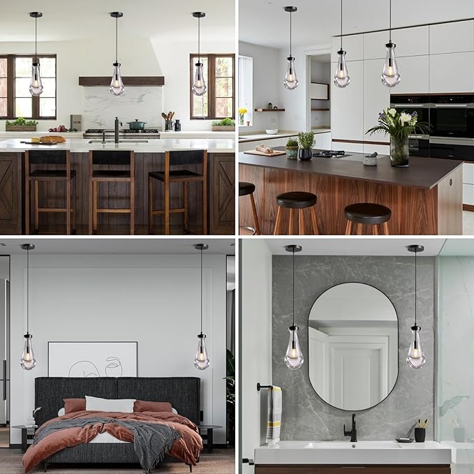 Raindrop Pendant Light Set of Two, Black Pendant Lights Kitchen Island, Pendant Lighting Tear Drops Pendant Light Fixtures, Pendant Lights for Kitchen Island Bedroom Bathroom, Included Bulb