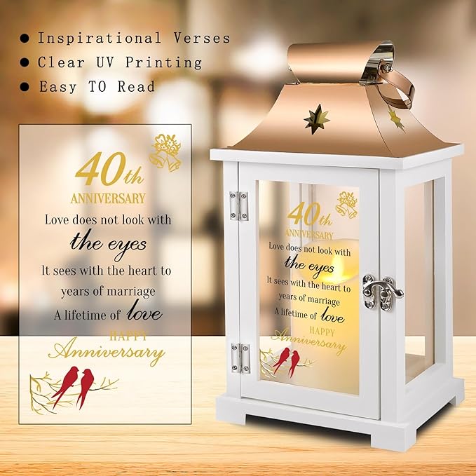 40th Wedding Anniversary Lantern,40th Anniversary Wedding Gifts for Couple Parents Husband Wife，40 Year Ruby Anniversary Gifts for Her Him,Unique 40th Anniversary Wedding Gift Ideas Love..