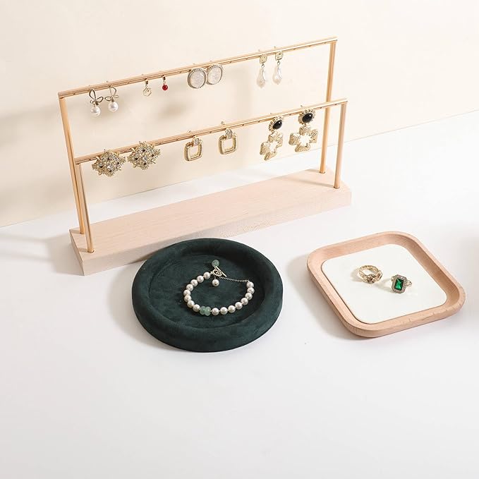 GemeShou Round Jewelry Organizer plate, Top Microfiber velvet Jewerly display tray, Empty Jewelry showcase tray for Necklace Bracelet Ring Earring display stand holder (Green-Small, 5.9 x 5.9 in)