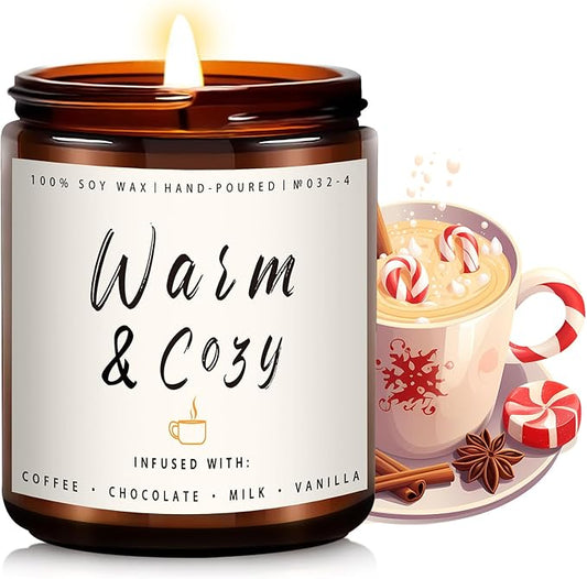 Warm & Cozy Soy Scented Candle - Holiday Scent for Home & Winter Christmas Gifts