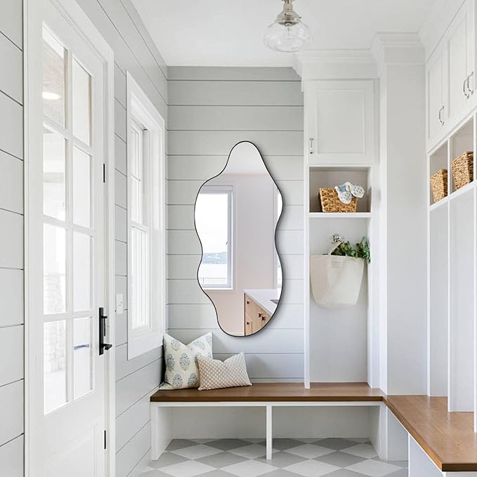 Irregular Wall Mirror, Asymmetrical Mirrors, 47.2"x21.6" Large Wavy Shaped Mirror, Modern Frameless Decorative Mirrors for Living Room Bathroom Bedroom Hallway Entryway Fireplace