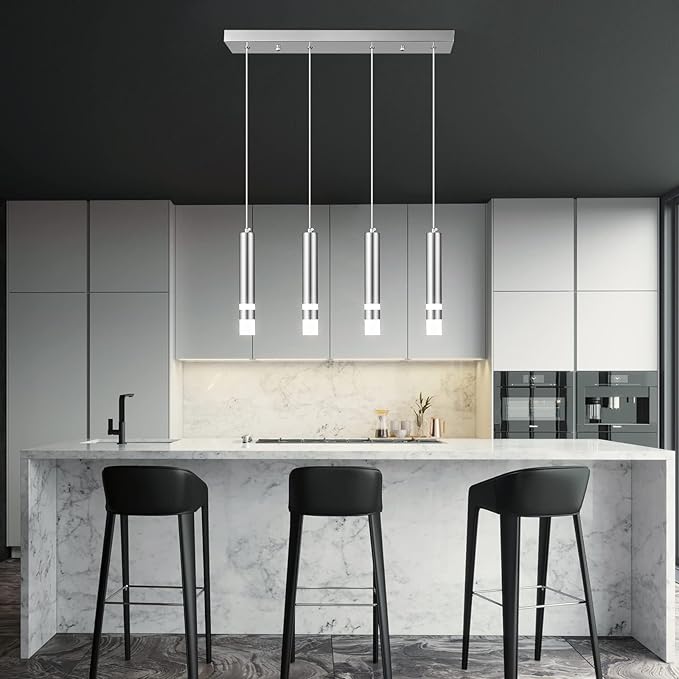 4-Light Dining Room Modern Pendant Light Kitchen Fixture Dimmable LED Chrome Mini Pendant Lighting fo Kitchen Island Study Pendant Lights
