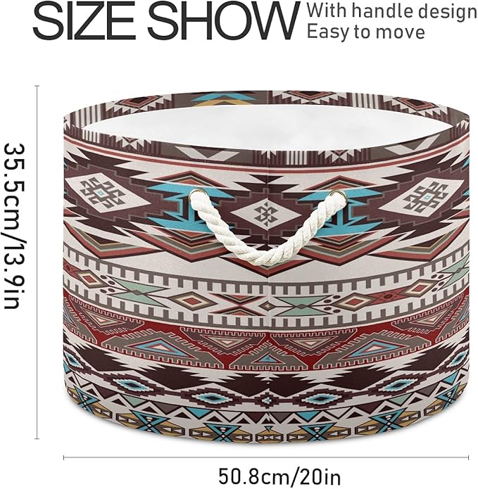 xigua Large Storage Basket Cotton Rope Basket Aztec Navajo Pattern Baby Laundry Basket for Blankets Toys Storage Basket Laundry Hamper