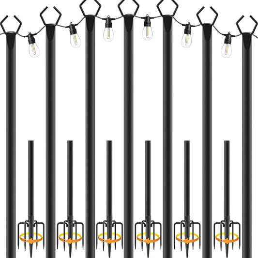 AILBTON 7 Pack 10Ft String Light Poles,Light Poles for Outside String Lights,Outdoor Light Poles with Fork,Metal Pole Stand for Patio,Backyard,Deck