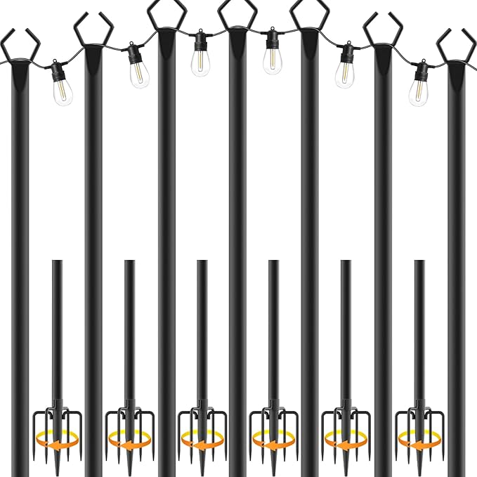 7 Pack String Light Poles,Metal Poles for Hanging Outdoor Light Strings,7 Pack 10 FT Light Poles Stand for Outside Garden,Patio,Wedding,Backyard,Deck,Party