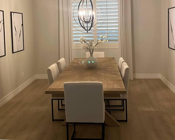 VESCASA Linen Upholstered Dining Chairs Set of 6, Mid Century Modern Padded Chair with Black Metal Frame for Restaurant, Dining Room, Kitchen, Cream