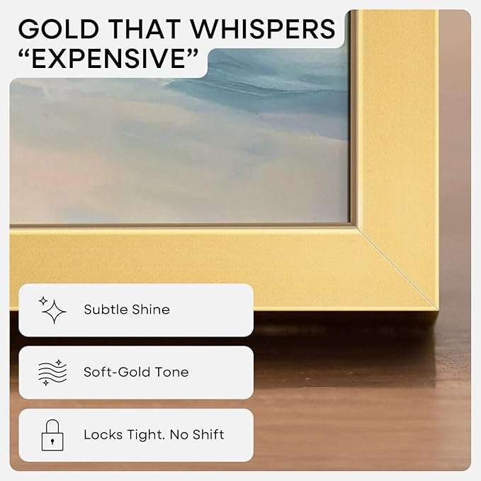 Homeforia Square 10x10 Gold Frame, High End Metal 10 by 10 Picture Frames with Mat 8 x 8, 10by10 Thin Poster Frame Matted to 8x8 inch Photo, Wall or Tabletop Frames, Tempered Glass, Wall Kit, Set of 2