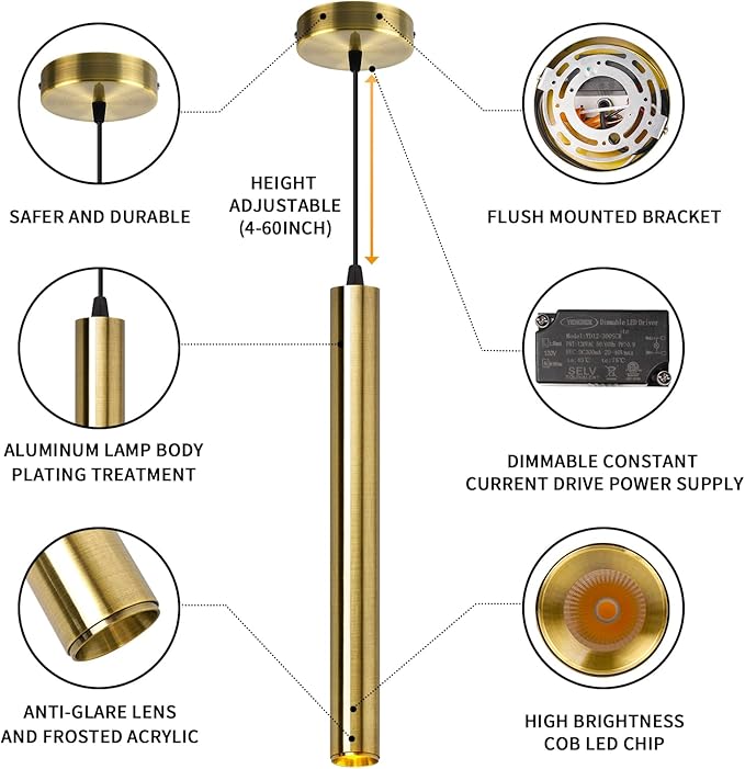 OKELI Modern Pendant Lights 4000K Bronze LED Dimmable Pendant Light Fixtures Pendant Lighting for Kitchen Island,Bar,Bedroom, 15.7inch, 10W, ETL, 3Pack