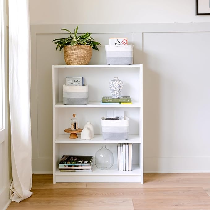 NaturalCozy Storage Cubes 9”x9”x7”Cotton Rope Woven Baskets for Organizing 3-Pack | 9 Inch Cube Storage Bin | Small Basket for Shelf Nursery, Pantry, Decorative Plant, Bathroom Closet, Toy Gift