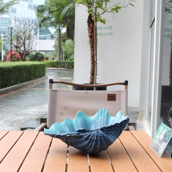 Medium Blue Scalloped Clam Shell Bowl Sea Shell Decor for Nautical Beach House,Coastal Decor Gift of Housewarming and Wedding Party