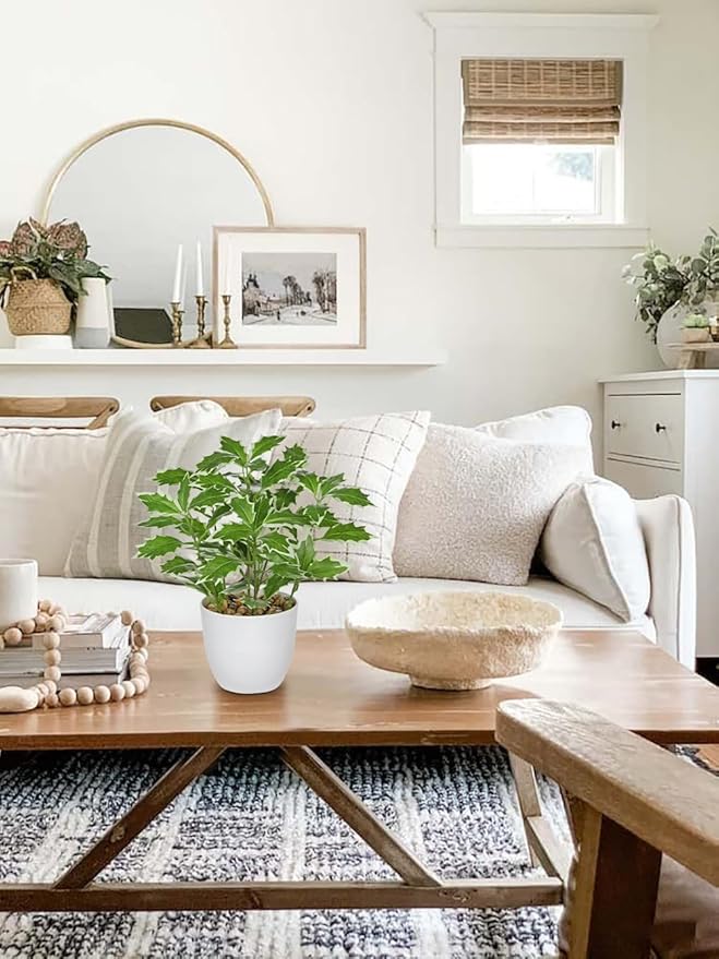 Briful 2PCS Fake Plants Artificial Greenery Potted Faux Lifelike Plant for Farmhouse Home Garden Party Decoration