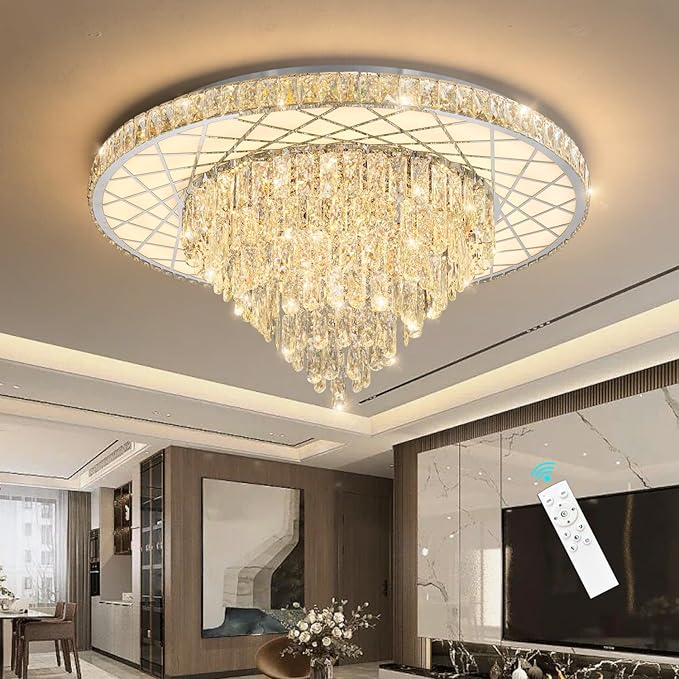Luxury Modern Crystal Chandelier Lighting Elegant Dining Room Living Room Fixture Chandeliers with 60W LED Dimmable Lights Silver