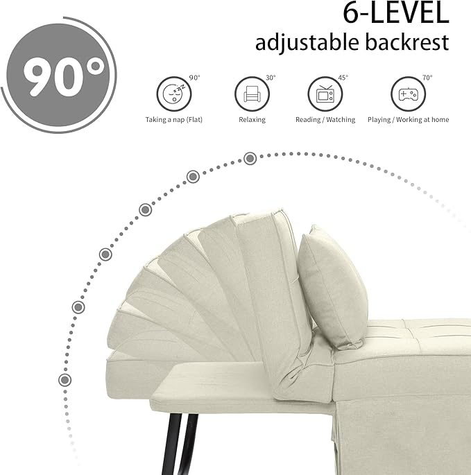 BIGSYY Sofa Bed, 4 in 1 Multi-Function Folding Ottoman Breathable Linen Couch Bed with Adjustable Backrest Modern Convertible Chair for Living Room Apartment Office, White