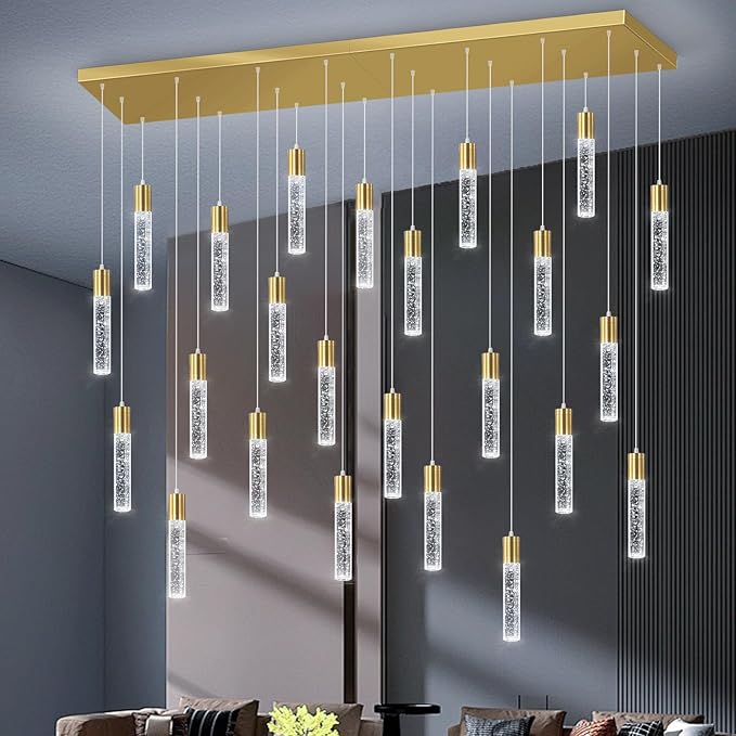 24-Lights Modern Crystal Chandeliers LED Pendant Light for Kitchen Island Dining Room Entrance Foyer Living Room 6000K Gold