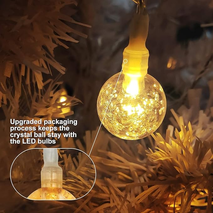 Battery Operated Globe String Lights 16FT Waterproof 30 LED 8 Modes Outdoor String Lights Crystal Ball String Light with Timer for Backyard Garden Balcony Pergola, Warm White (2 Pack)