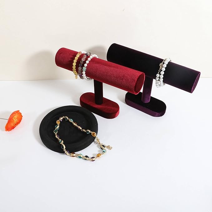 GemeShou Round Jewelry Organizer plate, Top Microfiber velvet Jewerly display tray, Empty Jewelry showcase tray for Necklace Bracelet Ring Earring display stand holder (Black-Small, 5.9 x 5.9 in)