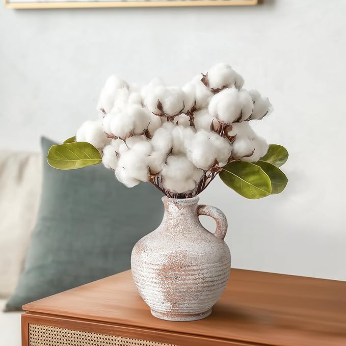 Sunddo 6 inch Rustic Ceramic Flowers Vase, Terracotta Pottery Small Vase with Handle, Farmhouse Decor,Table, Living Room, Bathroom, Shelf, Mantel Decor Brown