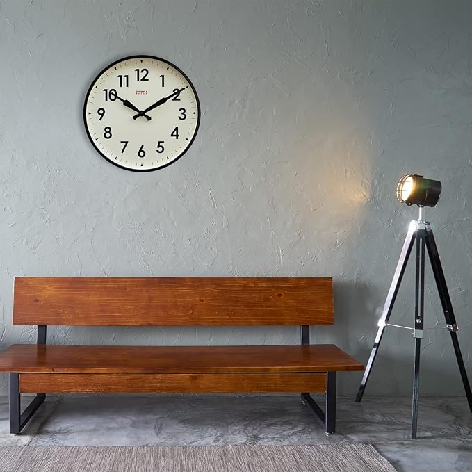 Cloudnola Station Metal Wall Clock, Black and White, 18 inch Diameter, Silent Non Ticking, Battery Operated Quartz Movement