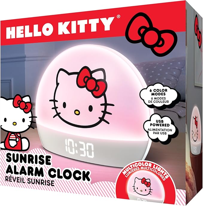 Hello Kitty Sunrise Alarm Clock - Multicolor Lights, USB Charging, LED Display, and Snooze Function