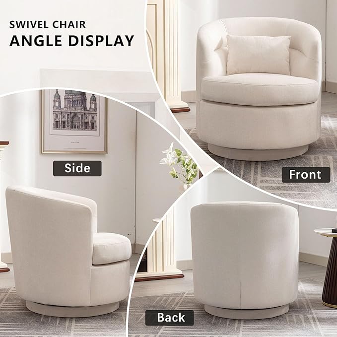 CANMOV Swivel Barrel Accent Arm Chairs, Modern Round Upholstered Comfy 360 Degree Swivel Single Circle Club Sofa Chair Set of 2 for Living Room Bedroom, (Beige*2)