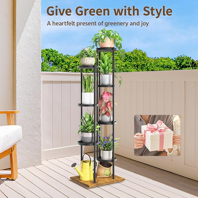 LASZOLA Black 7 Tier Plant Stand Indoor Heavy Duty Metal Planter Flower Holder Rack, Multi Modern Narrow Organizer, Floor Vertical Tower, Spiral Sturdy Decorate for House Bathroom Office Living Room