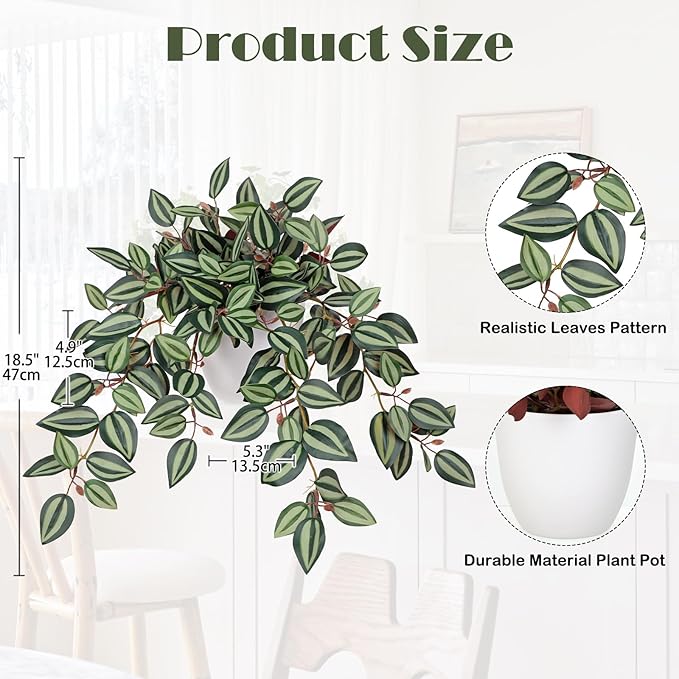 Briful Artificial Plants Indoor Fake Potted Silk Plants Faux Watermelon Peperomia Draping Plant for Home Office Bathroom Shelf Cabinet Tabletop Decoration(Purple)