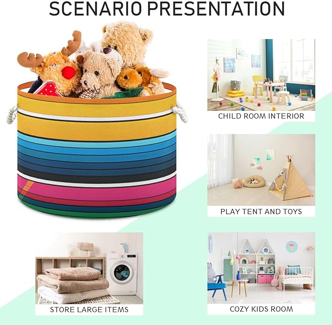 xigua Large Storage Basket Cotton Rope Basket Mexican Serape Blanket Stripes Colorful Baby Laundry Basket for Blankets Toys Storage Basket Laundry Hamper