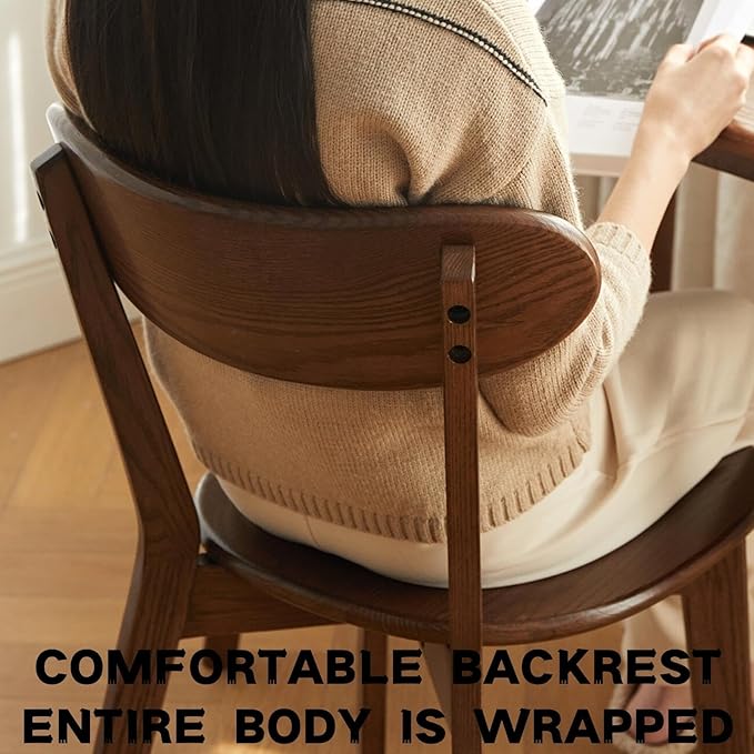 Oak Wood Dining Chairs,Mid Century Modern Dining Chairs with Comfortable Curved Backrest,Wood Chairs for Kitchen,Dining Room (2, Walnut Color)