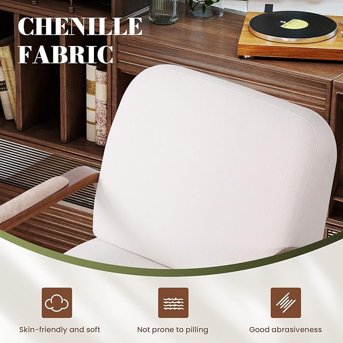 360° Swivel Accent Chair Set of 2 with Solid Wood Base, Swivel Living Room Chair with Chenille Fabric (Beige, Set of 2)