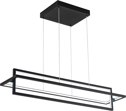 Modern LED Linear Rectangle Chandelier Dimmable 35.4” Kitchen Island Lighting, Contemporary Hanging Linear Led Pendant Chandelier Light Fixture for Dining Room Hallway Bar Black