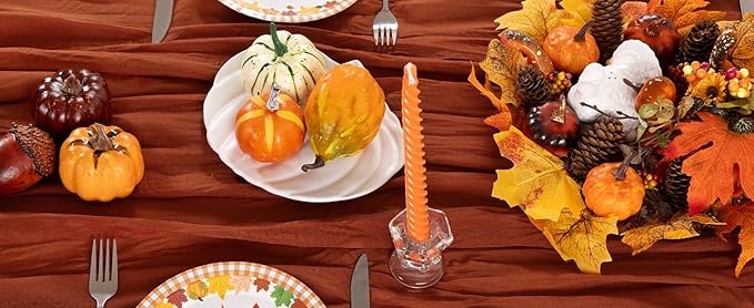 Terracotta Cheesecloth Table Runner 4 Pack Fall Burnt Orange Cheese Cloth Table Runners 120 Inches Rust Thanksgiving Fall Table Decorations for Friendsgiving Wedding Bridal Baby Shower Party