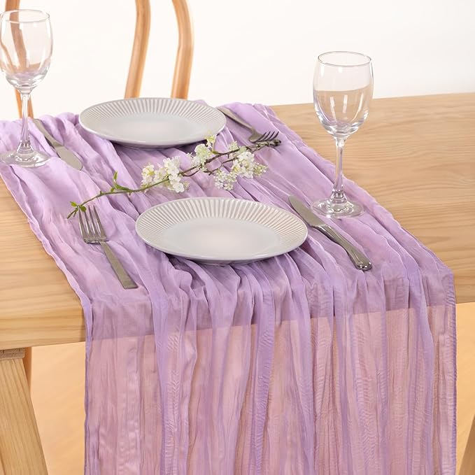 MLMC 3 Pack Lilac Purple Table Runner 10ft Lavender Cheesecloth Table Runner Rustic Gauze Centerpiece Fall Decor 35x120 Inches for Bridal Shower Baby Shower Birthday Wedding Decor