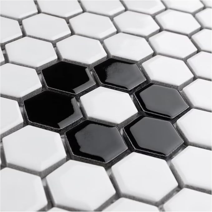 Tenedos Hexagon Glossy White Flower Porcelain Mosaic Tile – Kitchen Backsplash, Bathroom Wall & Shower Floor Tile (5 Sheets)