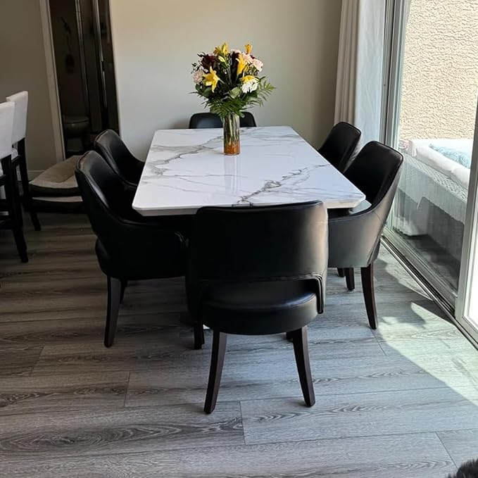 PU Leather Dining Chairs Set of 2 Upholstered Armchair Side Chairs Wood Accent Chair for Living Room/Dining Room/Bedroom/Restaurant, Black