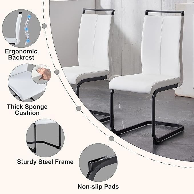 Glass Dining Table Set of 6, 63" Dinner Room Glass Table Set for 6, Modern Kitchen Dinner Table Set with 6 Upholstered Faux Leather Dining Chairs for Living Dining Office Room