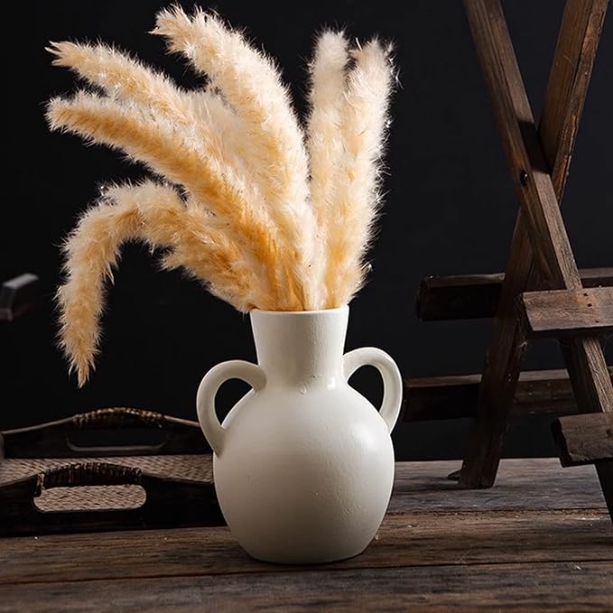 Ceramic Flower Vase,7.3 inch Tall Farmhouse Rustic Vase, Handcrafted Weathered Pottery Vases, Small Flower Terracotta Vases for Home Decor, Living Room Farmhouse Table Shelf Entrance (Cream Color)